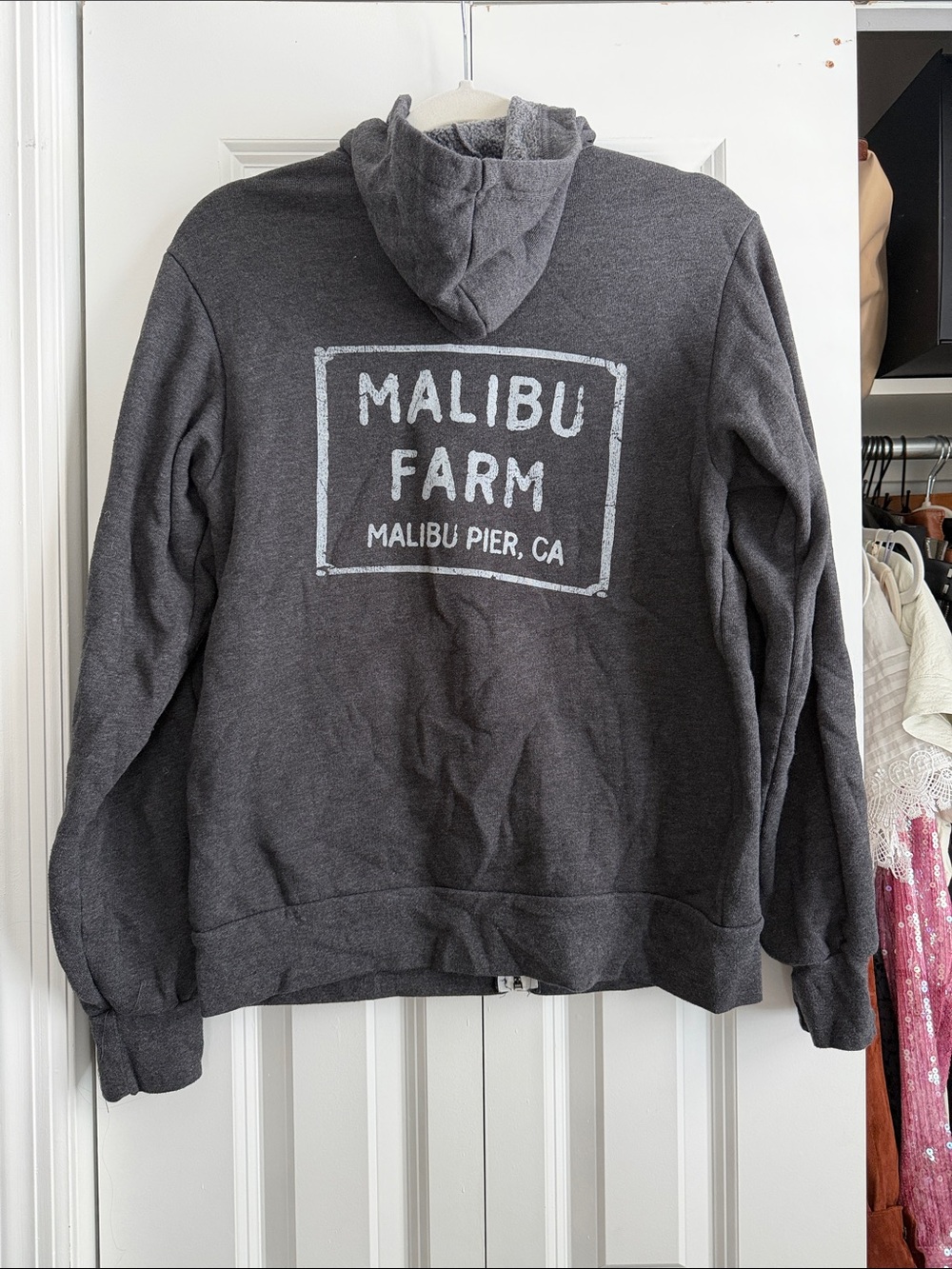 Malibu Charcoal Gray Zip-Up Hoodie with Malibu Farm Back Print